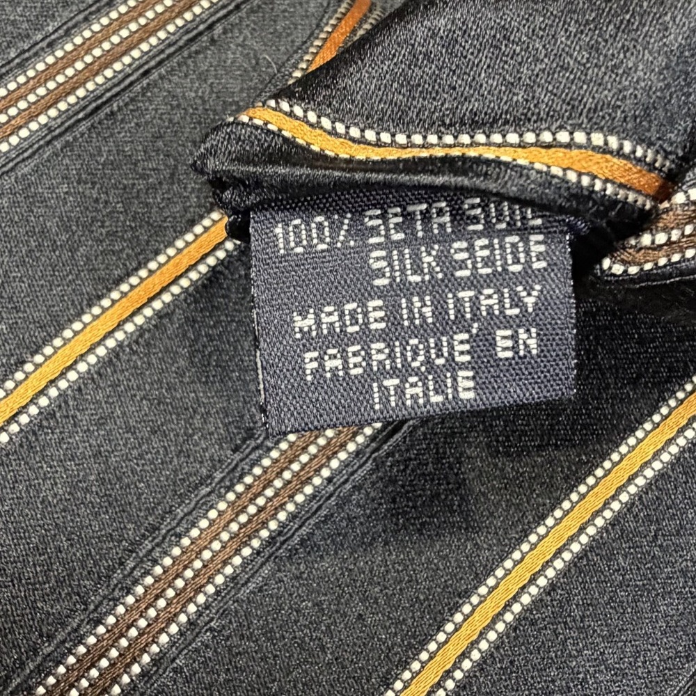 Canali Italy Men's Black Gold Striped 100% Silk Classic Necktie Size 58"x3.5" - Picture 7 of 8